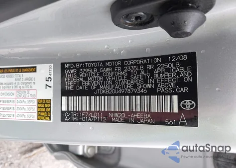 2009 Toyota Prius from USA, damaged, VIN JTDKB20U497879346